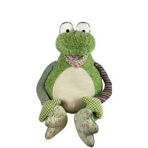 Large Patchwork Frog Plush Stuffed Animal Green Corduroy Floral Striped Bandana